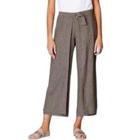 J. Jill Pants - J. Jill Pure Jill Faux Wrap Linen Blend Wide Leg Pants Plus Size 2X Brown-Gray